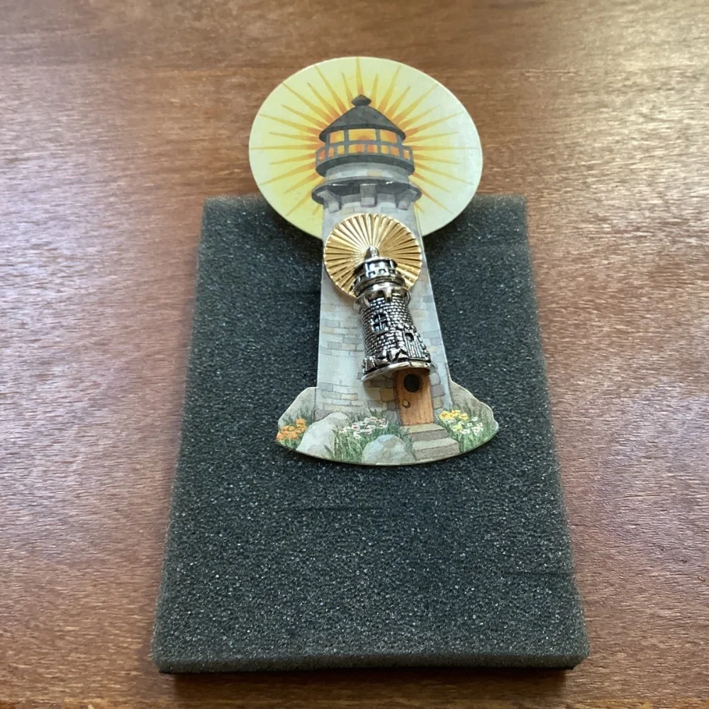Vintage Avon Light House Gold/Silver Pewter Brooch Pin New In Box